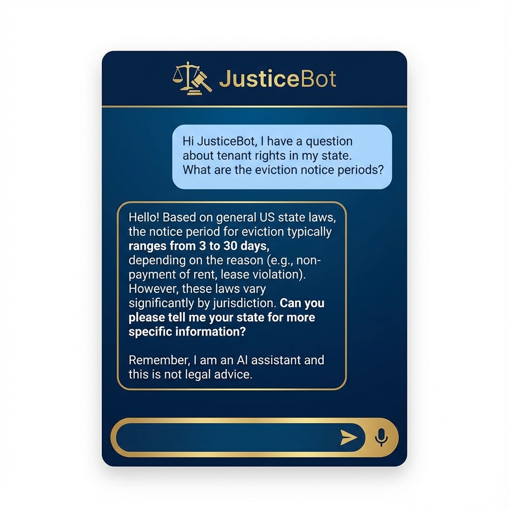 JusticeBot AI Legal Assistant Interface